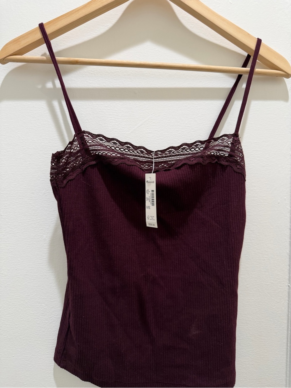 Madewell Lace-Trim Ribbed Cami - Plum